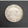 ** 1937  KGVI East Africa ½ Shilling Silver Coin (.250)[ VF + ].**