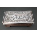 ** 20th Century Silverplated Indian Embellished Humidor (22cm x 11cm x 7cm).**