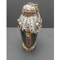 **STUNNING: Late 19th Century Sino-Tibetan Gemstone Inlaid .800 Silver & Horn Snuff Bottle **