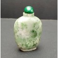 **STUNNING: Early 20th Century Chinese `Moss-in-Snow` Jadeite Snuff Bottle w/ Spoon(7cm x 4cm).**