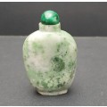 **STUNNING: Early 20th Century Chinese `Moss-in-Snow` Jadeite Snuff Bottle w/ Spoon(7cm x 4cm).**