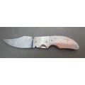 **STUNNING: Custom 0.15 ct Ruby Inlaid Damascus Steel Folding Knife(19cm).**