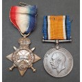 **WW1 : 1914-15 Star & .925 Silver British War Medal w/ Silk Ribbons (5th S.A.M.R).**