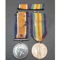 **WW1 : .925 Silver British War Medal & Victory Medal w/ Silk Ribbons (S.A.H.A).**