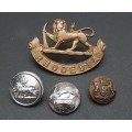 **WW2 Rhodesia Insignia & Buttons Lot x4 Pcs (Firmin, London).**
