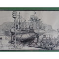 CHRIS LOVELL THE SLIPWAY, CAPE TOWN DOCKS INK DRAWING