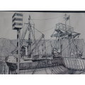 CHRIS LOVELL THE SLIPWAY, CAPE TOWN DOCKS INK DRAWING