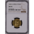 South Africa 1894 Pond Paul Kruger pre Boer War ZAR gold coin AU55