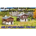 H0 gauge set of TWO Alpine Houses, varied decors, @96x92x60mm buildingkit #H0.1-87.HO Faller.190162