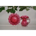 Cranberry hand blown glass jug and bowl