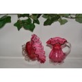 Cranberry hand blown glass jug and bowl