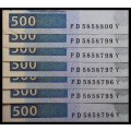 CONGO  :  500 FRANCS (04/01/2002)  (UNC) Condition : Sequential Numbers (794 to 800) as per Photo..