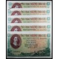 S. A. Bank Note : TEN RAND / TIEN RAND  : G. RISSIK : UNC RARE CONS. NUMBERS 956 TO 960 High Grade
