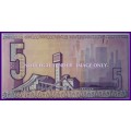 1981 : S. A. Bank Note : FIVE RAND : GPC de KOCK : SECOND ISSUE. CONC. NUMBERS 002-010.