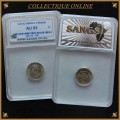 1929 : UNION S. A. : THREE PENCE : COIN IN AU 53 :  LOW Minted 1.947.718  : GRADED by S.A.N.G.S.