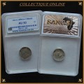 1930 : UNION S. A. : THREE PENCE : COIN IN AU 53 :  LOW Minted 980.718 : GRADED by S.A.N.G.S.