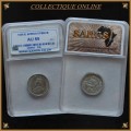 1929 : UNION S. A. : THREE PENCE : COIN IN AU 55 :  LOW Minted 783.885 : GRADED by S.A.N.G.S.