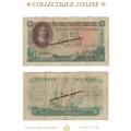S. A. Bank Note : TEN RAND/TIEN RAND :  G. RISSIK : DATE 1962 : FIRST ISSUE.