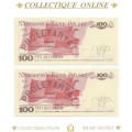1986 : Poland  : 100 Zlotych : ALMOST UNC / CONSEC. NUMBERS : DATE:  1 JUN 1986 / 866-867