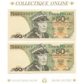 1988 : Poland  : 50 Zlotych : ALMOST UNC / CONSEC. NUMBERS (866-867) : DATE:  1 DECEMBER 1988.