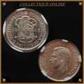 1945 : UNION S. A. : 2 SHILLINGS : COIN IN AU 58 : Minted 473.350 : GRADED by S.A.N.G.S.
