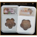 1949 : UNION S. A: 2 SHILLINGS : RARE IN HIGH GRADE  VERY LOW Minted 203.933 : GRADED by S.A.N.G.S.