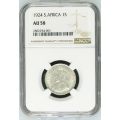 1924 UNION 1 SHILLING - AU58 -RARE COIN - NGC GRADED - HERNS VALUE R25,000.00 UNC & R12,500 IN XF