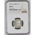 1897 ZAR 1 SHILLING ** MS63 ** - NGC GRADED HERNS - UNC R 3,700 for a low grade - this is ms63