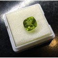 NATURAL GREEN PERIDOT - 3.30cts - SQUARE CUSHION STEP CUT STONE CERTIFIED BY GISA