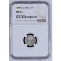 1897 ZAR 3 PENCE *MS62* NGC GRADE - HERNS VALUE R2,500 FOR A low MS - 5TH FINEST BY NGC