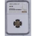 1893 ZAR 3 PENCE - AU58 - NGC GRADED - HERNS VALUE IN UNC IS R35,000 - GRAB A BARGAIN