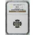 3rd FINEST -1893 ZAR 3 PENCE - MS63 - NGC GRADE - HERNS VALUE IN UNC IS R35,000 - GRAB A BARGAIN