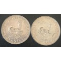 1957 & 1958 UNION 5 SHILLING - 28.35 grams each - 2 coins bid per coin
