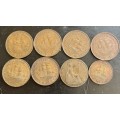 SET OF 7+1 - UNION PENNIES & 1/2 penny - 1938 TO 1952 - USED CONDITIONS - BID PER coin
