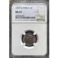 1927 UNION SA 6 PENCE - MS63 - NGC 4TH HIGHEST GRADE WITH BOOK VALUE 10,000 IN MS