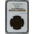 1928 UNION SA 1 PENNY - MS63BN - NGC GRADED - LOW MINTAGE 385,669 - 3RD FINEST