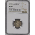 1929 UNION SA 6 PENCE - MS62 - NGC 4TH HIGHEST GRADE - BOOK VALUE 9000 IN LOW MS - LOW MINTAGE
