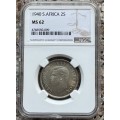1940 UNION SA 2 SHILLING - MS62 - NGC HIGH GRADED - ONLY 1 IN MS65