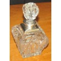 PERFUME BOTTLE Crystal with Sterling Silver Lid & Stopper LONDON 1926 Henry Perkins & Sons LARGE!!