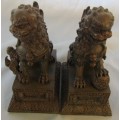 FOO DOGS=PAIR=SIGNED "VERANUE 2001"=SYNTHETIC RESIN=PUPPY & BALL=REALLY STUNNING PIECES!!!!!!!!!!!!!