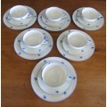 TEA TRIO`S x 6 EAMAG PORCELAIN Schönwald GERMANY BLUE & WHITE 18 pieces EGGSHELL THIN!!!!