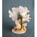 CORAL ORNAMENT on SHELL BASE=Natural Coral=Seahorse=Shells=REEF=SEA.