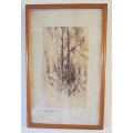 WATERCOLOUR applied to backing Trees in the Drakensberg `BERG TREES` Wood Frame 351mm x 222mm framed