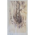 WATERCOLOUR applied to backing Trees in the Drakensberg `BERG TREES` Wood Frame 351mm x 222mm framed