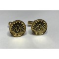 CUFF LINKS CUFFLINKS ROUND PEACOCK PATTERN GOLD colour GREAT CONDITION! UNUSUAL DESIGN!!!