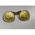 CUFF LINKS=SOUTH AFRICAN COINS=1/4D=FARTHING=GOLD in colour=GREAT CONDITION!