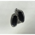 STERLING SILVER PENDANT WITH ONYX OR PETRIFIED WOOD HANDMADE DIFFERENT UNUSUAL DESIGN!!!