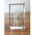 PAPERWEIGHT ACRYLIC 3D LASER optic BLOCK GOLFER DRIVING WITH BALL ON THE TEE!!!! GOLF.