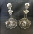 CRYSTAL DECANTERS x 2  PAIR  IDENTICAL with STOPPERS WHISKY BRANDY PORT LIQUEUER