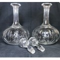 CRYSTAL DECANTERS x 2  PAIR  IDENTICAL with STOPPERS WHISKY BRANDY PORT LIQUEUER
